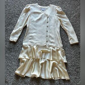 Vintage 80s Richard Warren 100% Silk Dress Womens 12 Grandma Formal Church Dress